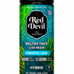 Red Devil THC Gummies bottle label: Delta9 THCP, Pineapple/Kiwi flavor, 600mg per gummy, 12,000mg total per jar, 160g net weight.